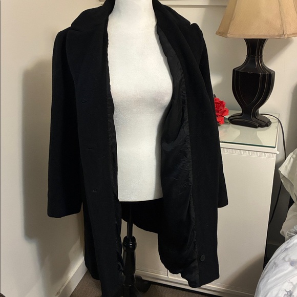 Vintage Wool/Cashmere Albert Nipon Classic Black Trench Coat Size 12 - Picture 4 of 9